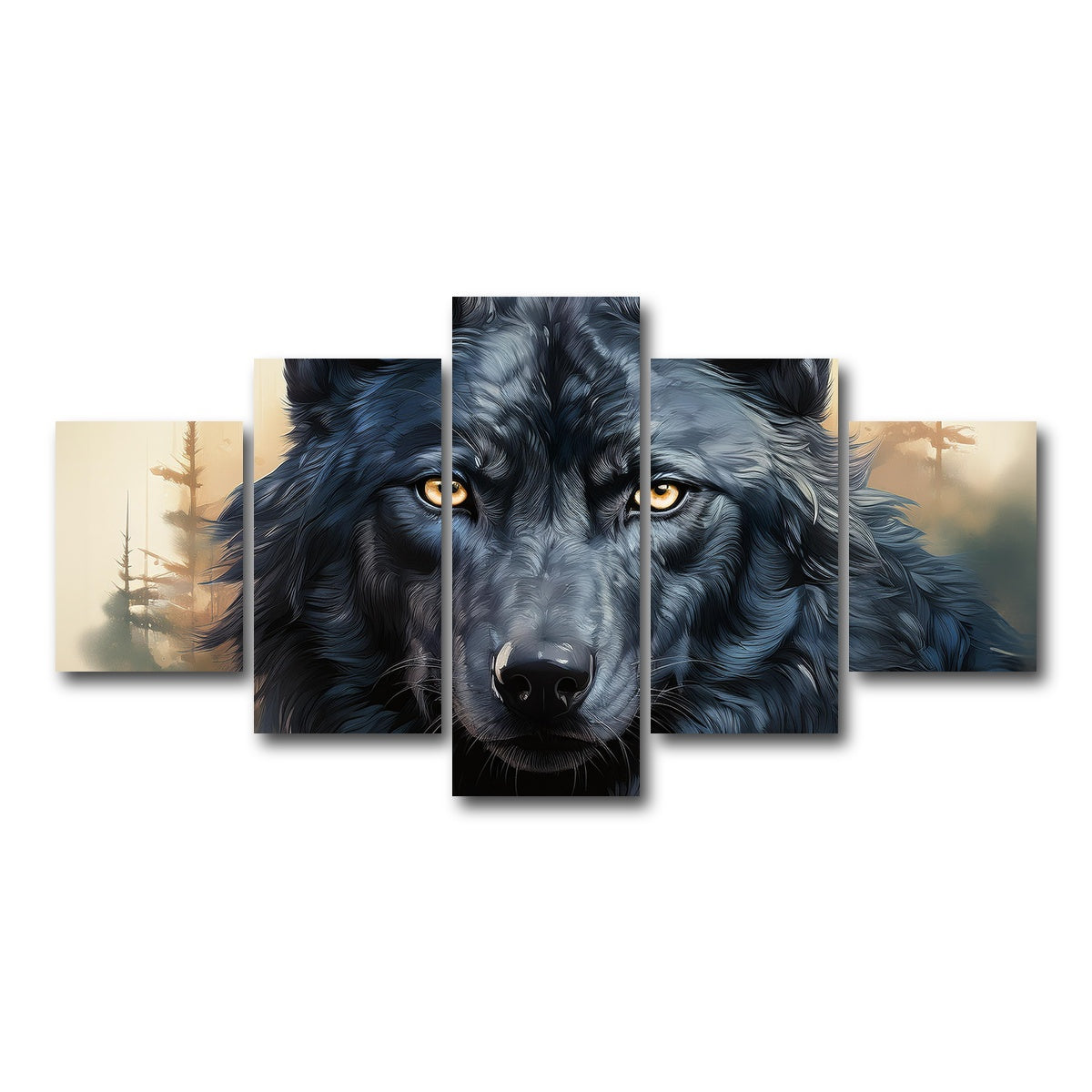 AUTO-MOCKUP WHITE | Black Wolf | 5 Piece | Gallery Wrap Canvas | group=5_short