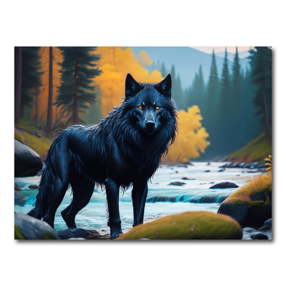 AUTO-MOCKUP WHITE | Black Wolf by the river | 1 Piece | Gallery Wrap Canvas | group=4x3