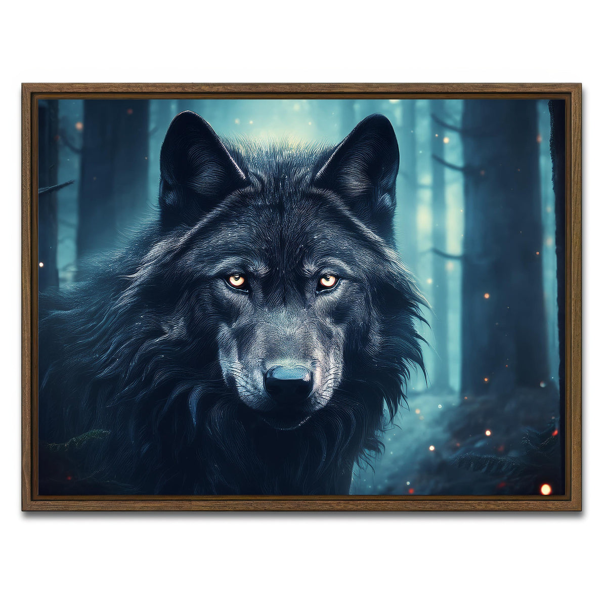 AUTO-MOCKUP WHITE | Black Wolf in Woods | 1 Piece | Walnut Framed Canvas | group=4x3