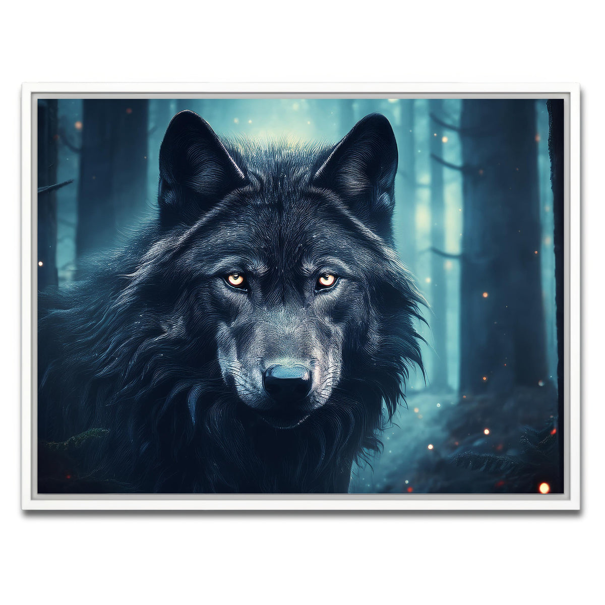 AUTO-MOCKUP WHITE | Black Wolf in Woods | 1 Piece | White Framed Canvas | group=4x3