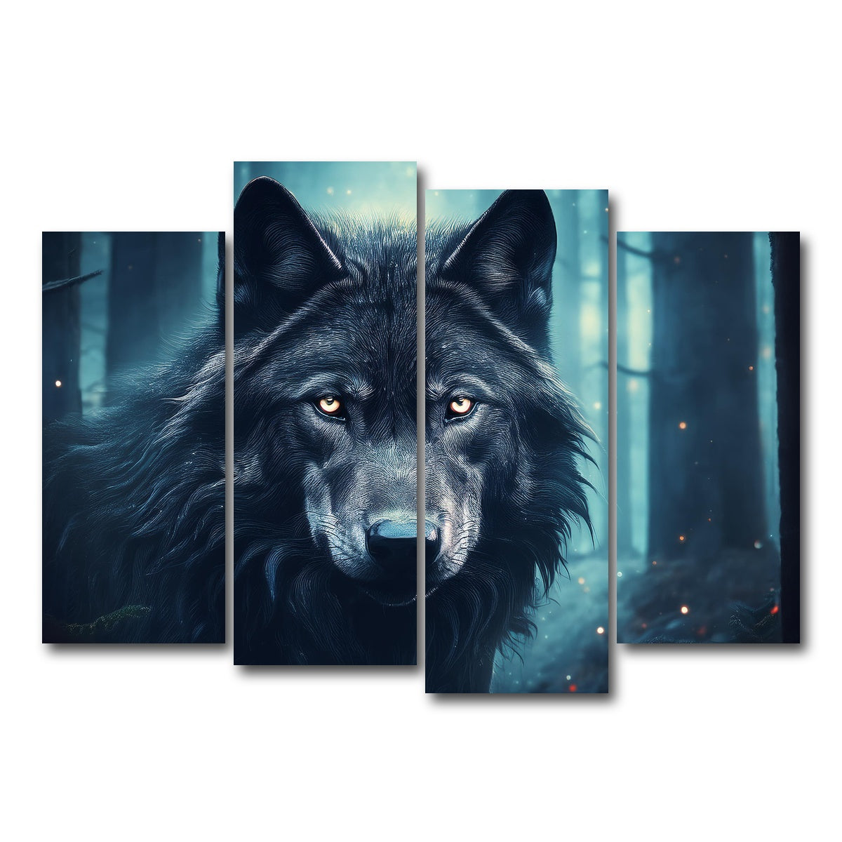 AUTO-MOCKUP WHITE | Black Wolf in Woods | 4 Piece | Gallery Wrap Canvas | group=4_normal
