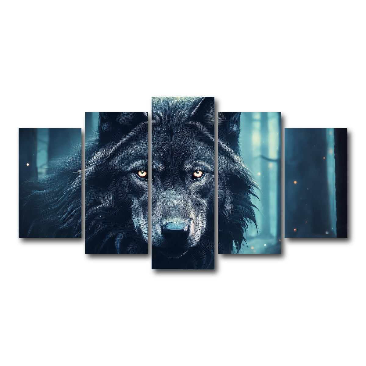 AUTO-MOCKUP WHITE | Black Wolf in Woods | 5 Piece | Gallery Wrap Canvas | group=5_normal