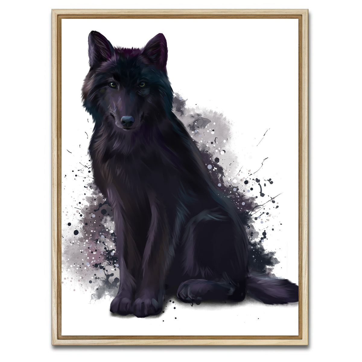 AUTO-MOCKUP WHITE | Black Wolf watercolor | 1 Piece | Natural Framed Canvas | group=3x4