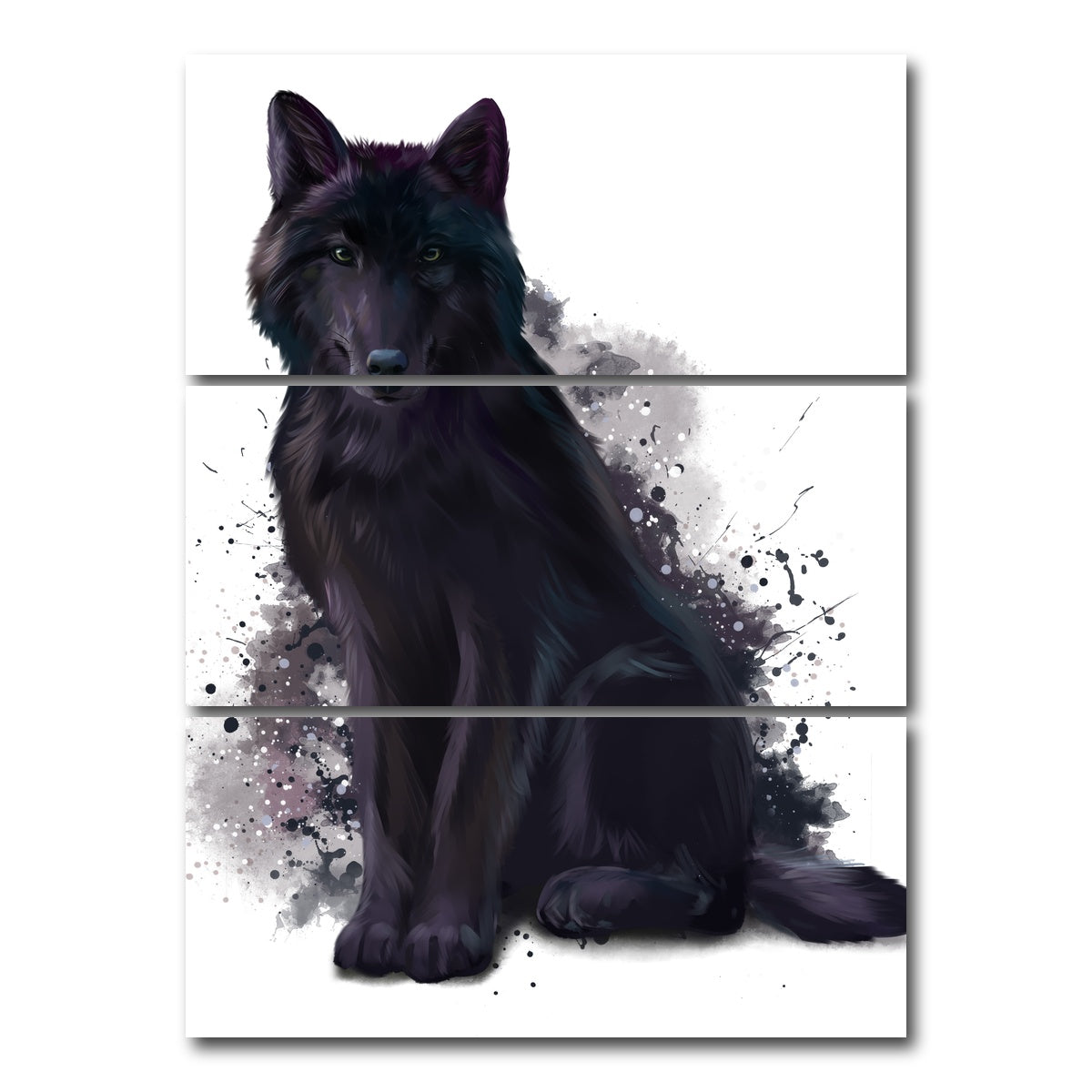 AUTO-MOCKUP WHITE | Black Wolf watercolor | 3 Piece | Gallery Wrap Canvas | group=8x18_stacked