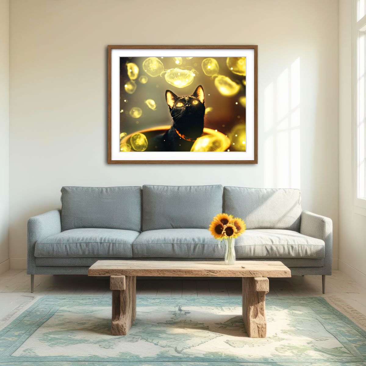 AUTO-MOCKUP ROOM | Black Cat With Jellyfish Wall Art