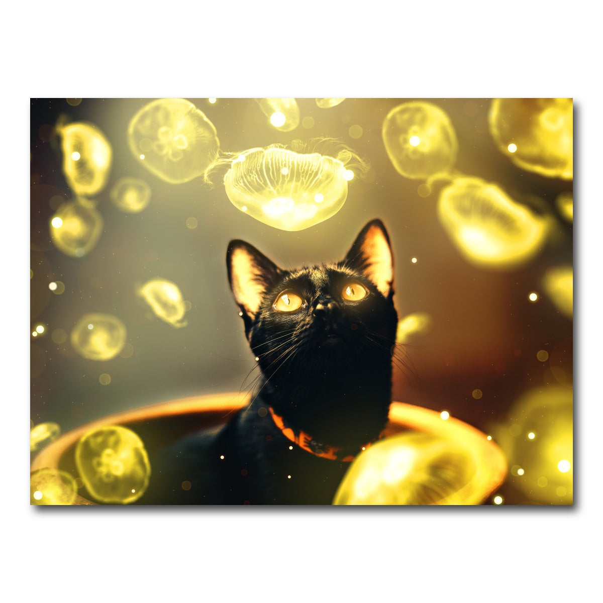 AUTO-MOCKUP WHITE | Black cat with jellyfish | 1 Piece | Gallery Wrap Canvas | group=4x3
