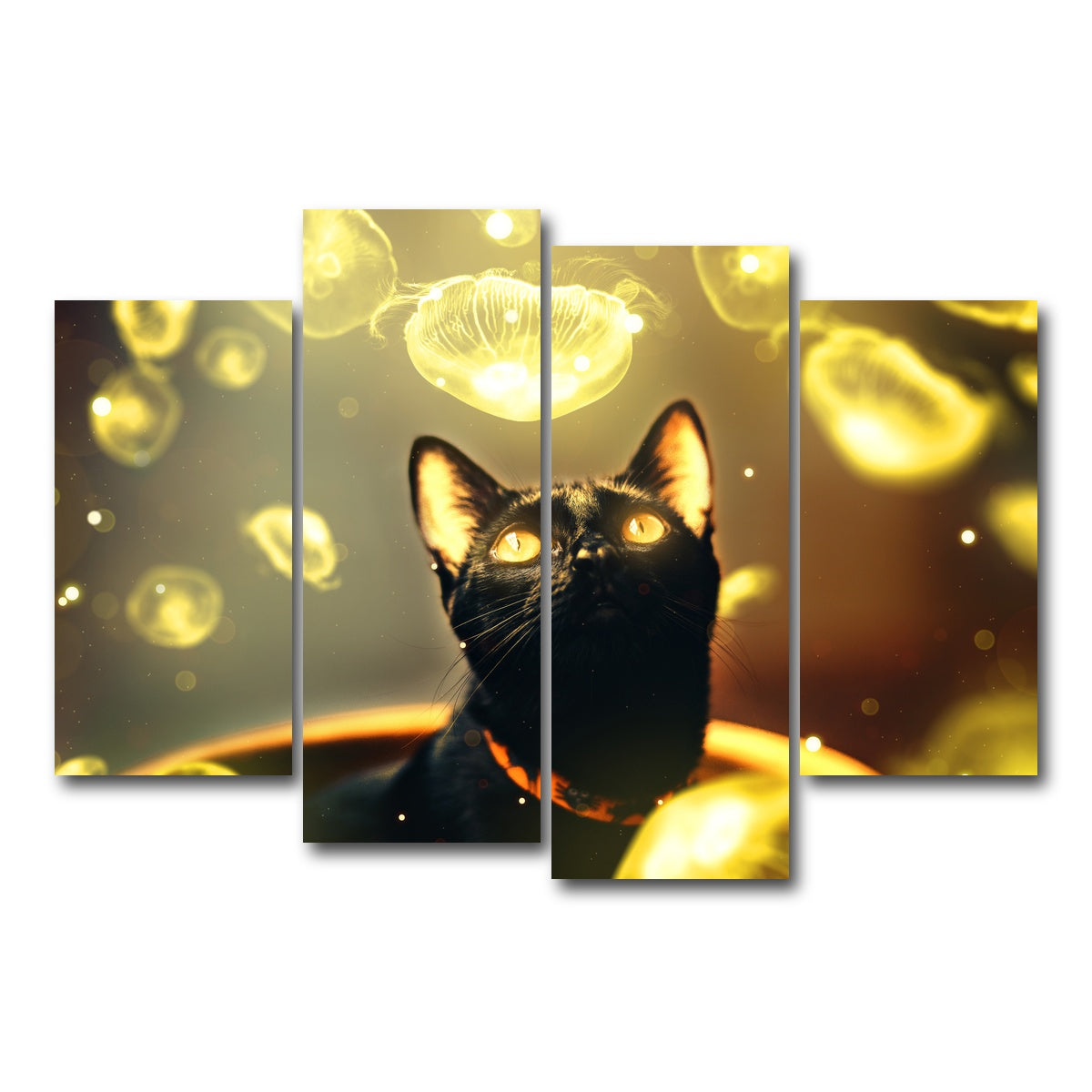 AUTO-MOCKUP WHITE | Black cat with jellyfish | 4 Piece | Gallery Wrap Canvas | group=4_short