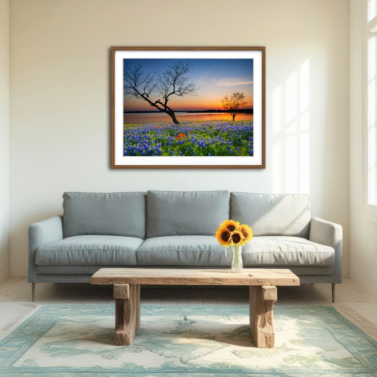 AUTO-MOCKUP ROOM | Blooming Bluebonnet Wildflower Field Wall Art