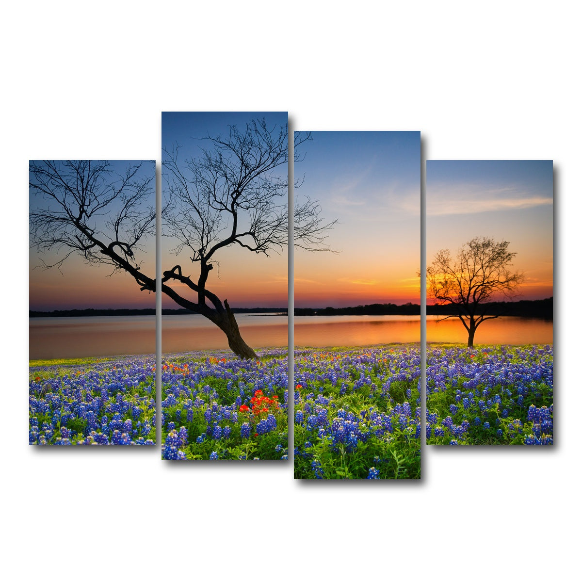 AUTO-MOCKUP WHITE | Blooming bluebonnet wildflower field | 4 Piece | Gallery Wrap Canvas | group=4_normal