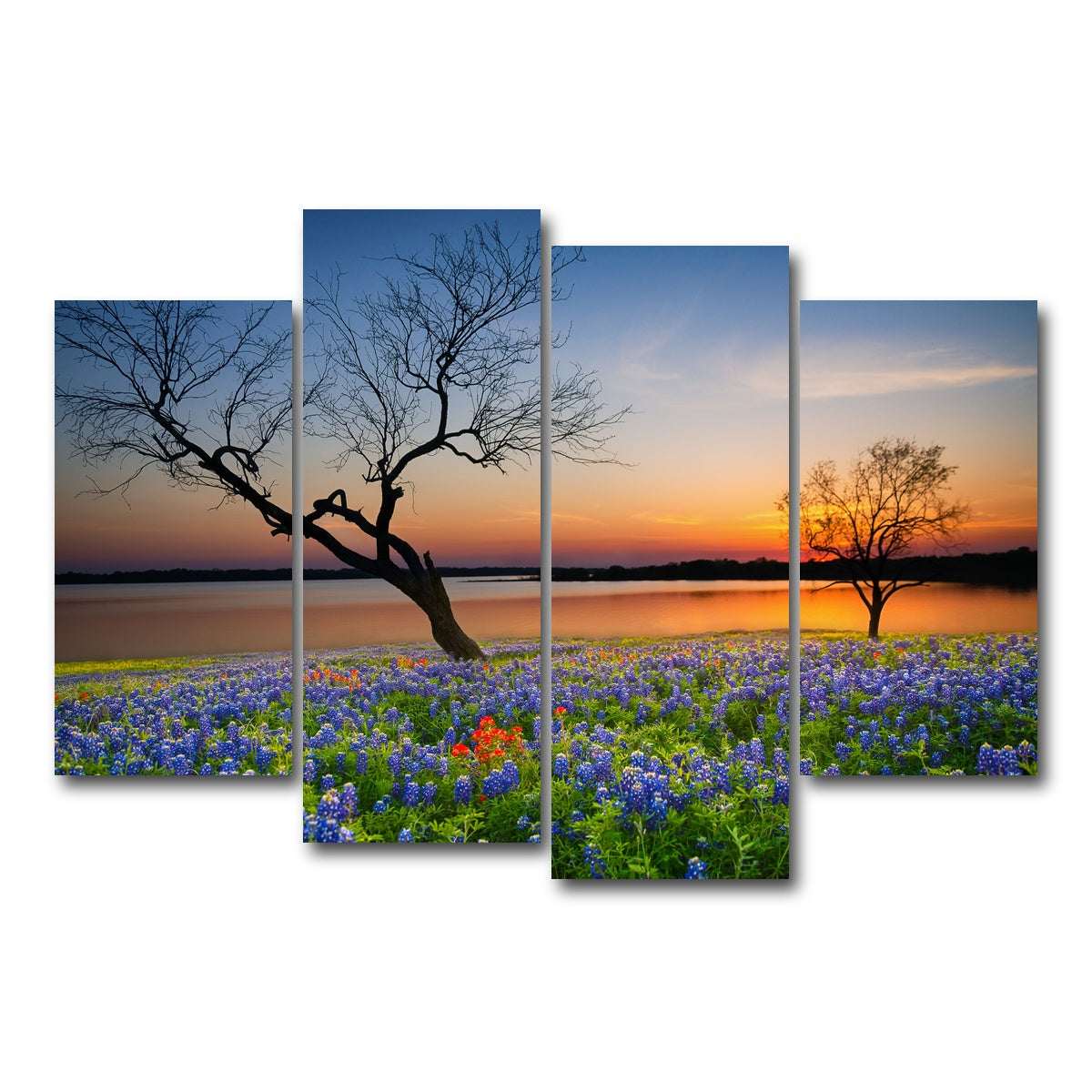 AUTO-MOCKUP WHITE | Blooming bluebonnet wildflower field | 4 Piece | Gallery Wrap Canvas | group=4_short