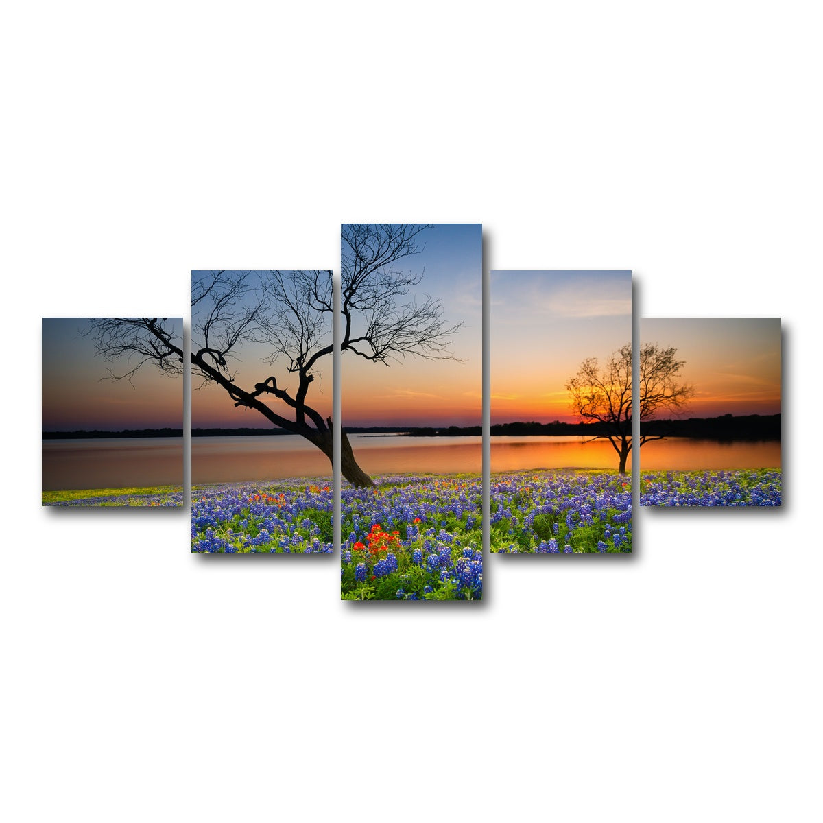 AUTO-MOCKUP WHITE | Blooming bluebonnet wildflower field | 5 Piece | Gallery Wrap Canvas | group=5_short