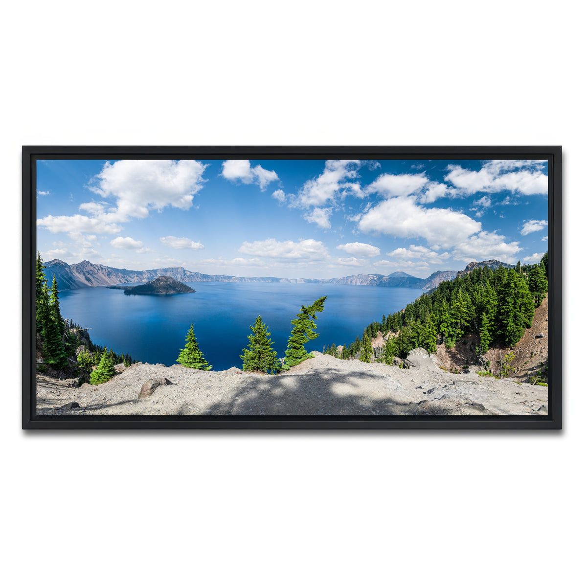 AUTO-MOCKUP WHITE | Blue Crater Lake Panorama | 1 Piece | Black Framed Canvas | group=2x1