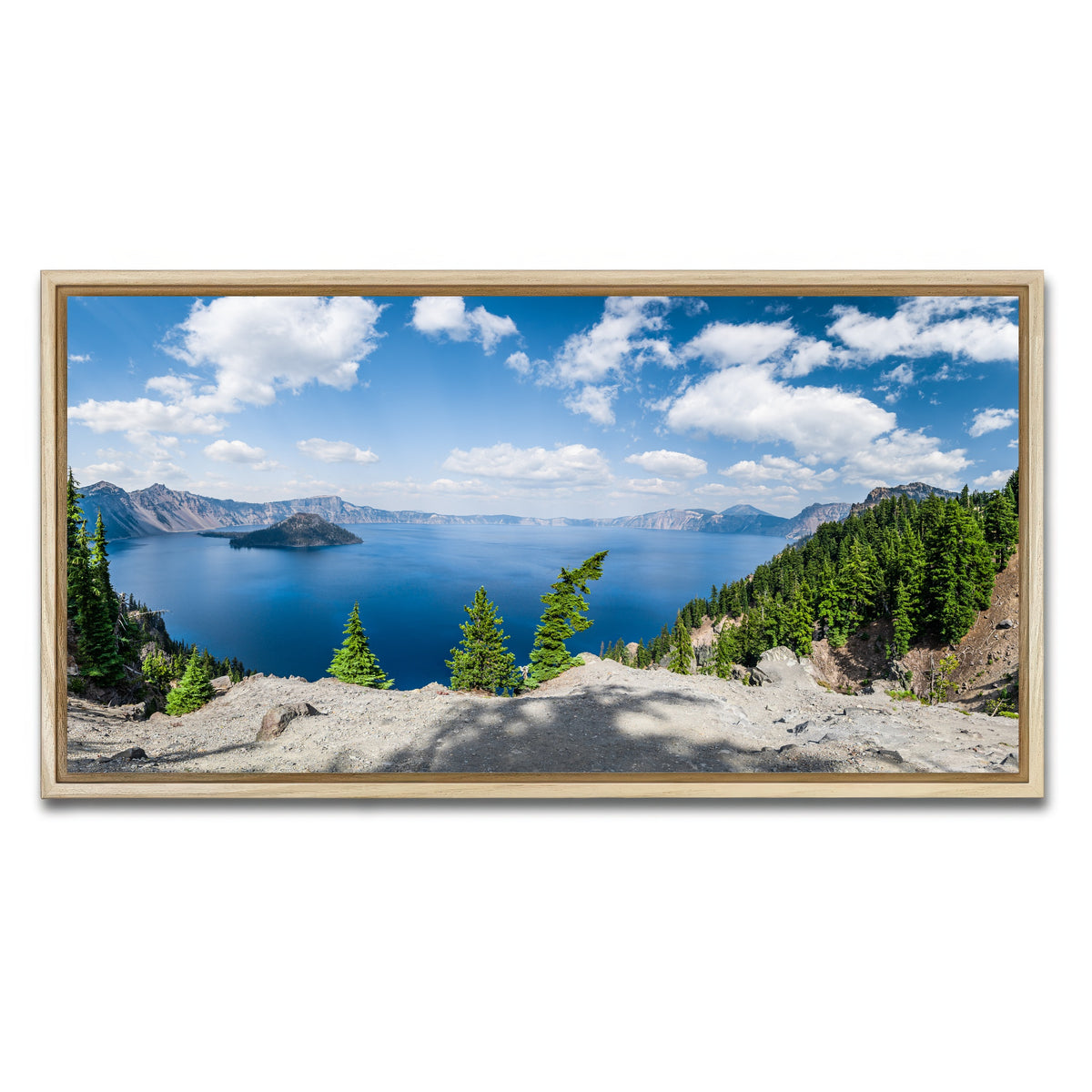 AUTO-MOCKUP WHITE | Blue Crater Lake Panorama | 1 Piece | Natural Framed Canvas | group=2x1