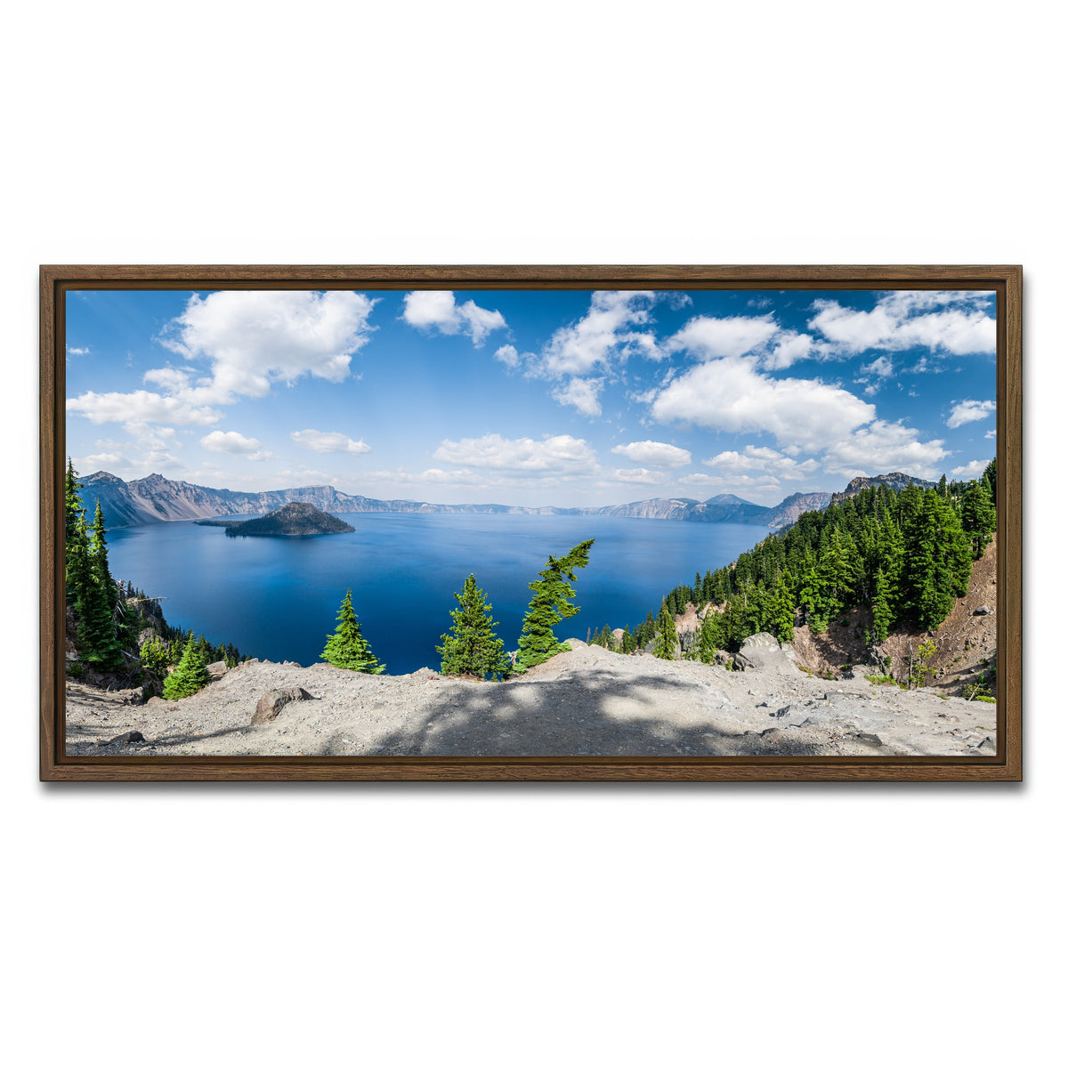 AUTO-MOCKUP WHITE | Blue Crater Lake Panorama | 1 Piece | Walnut Framed Canvas | group=2x1