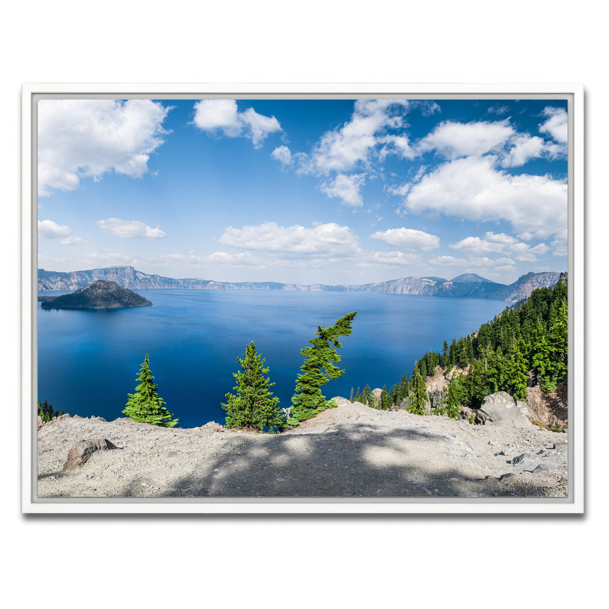 AUTO-MOCKUP WHITE | Blue Crater Lake Panorama | 1 Piece | White Framed Canvas | group=4x3