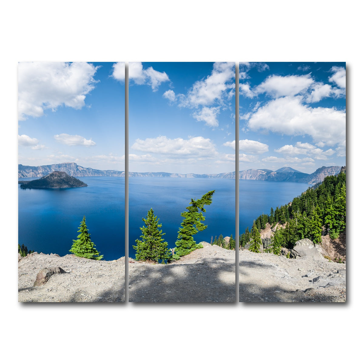 AUTO-MOCKUP WHITE | Blue Crater Lake Panorama | 3 Piece | Gallery Wrap Canvas | group=8x18