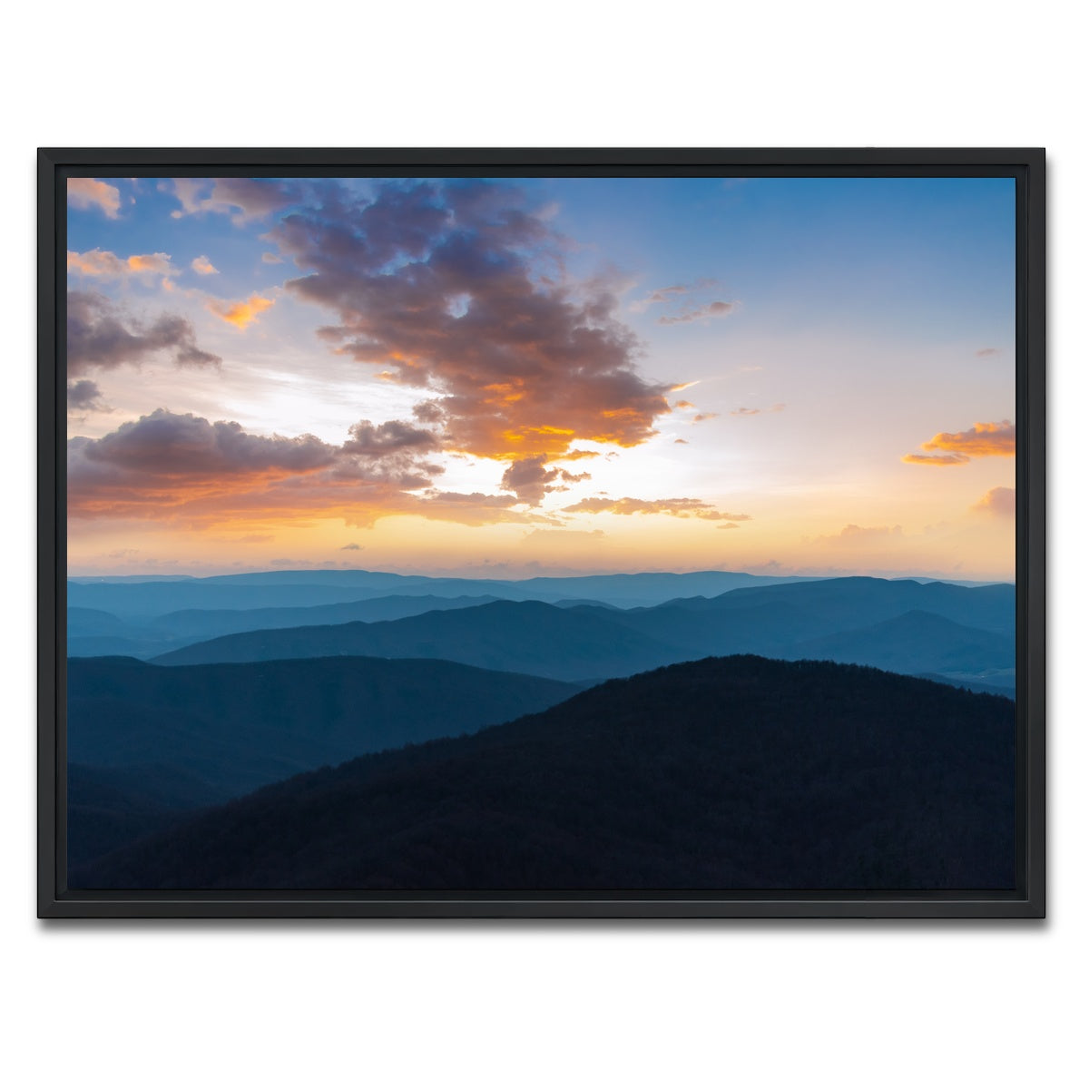 AUTO-MOCKUP WHITE | Blue Ridge Sunset | 1 Piece | Black Framed Canvas | group=4x3