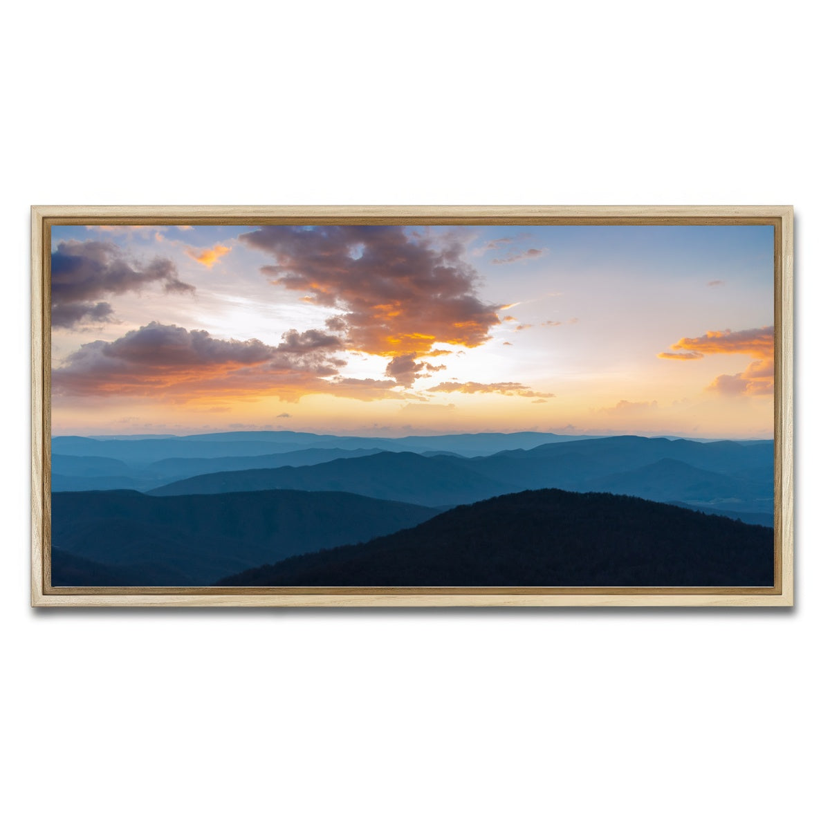 AUTO-MOCKUP WHITE | Blue Ridge Sunset | 1 Piece | Natural Framed Canvas | group=2x1