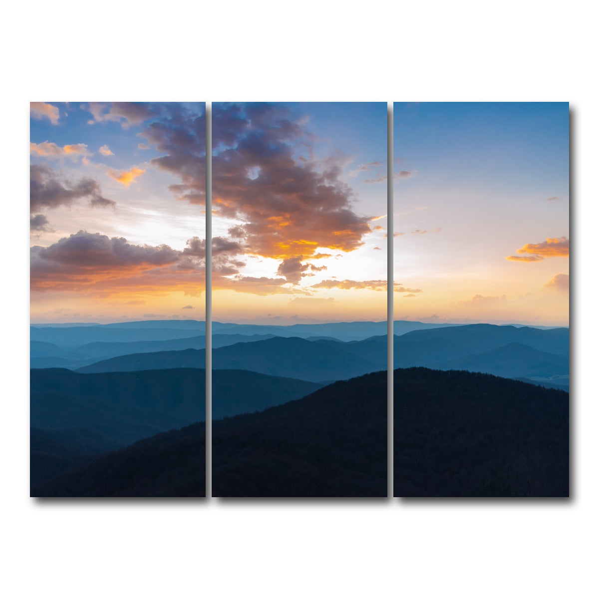 AUTO-MOCKUP WHITE | Blue Ridge Sunset | 3 Piece | Gallery Wrap Canvas | group=8x18