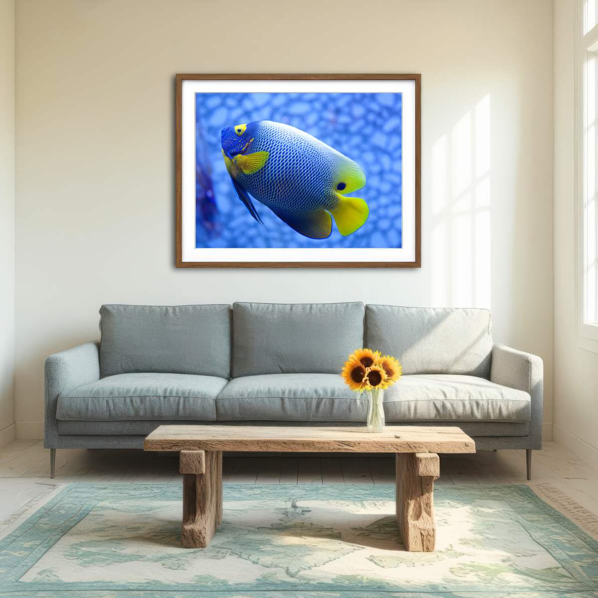 AUTO-MOCKUP ROOM | Blue and Yellow Tropical Fish Wall Art