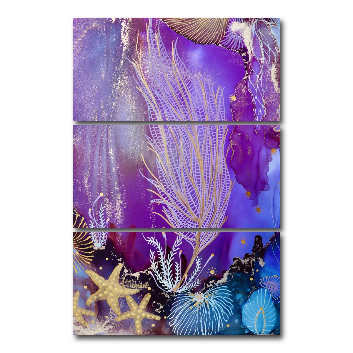 AUTO-MOCKUP WHITE | Blushing Reef | 3 Piece | Gallery Wrap Canvas | group=12x24_stacked