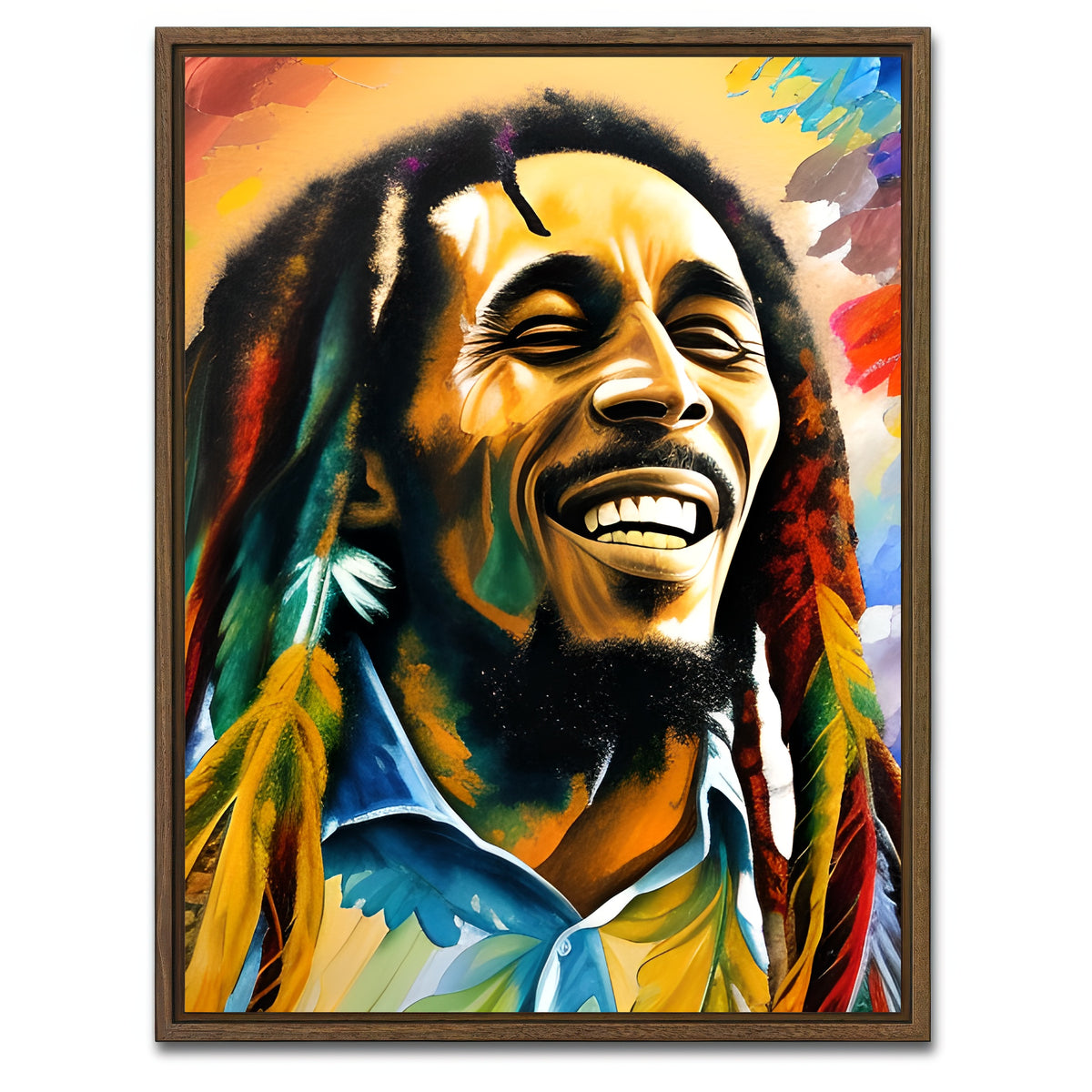 AUTO-MOCKUP WHITE | Bob Marley Colorful | 1 Piece | Walnut Framed Canvas | group=3x4