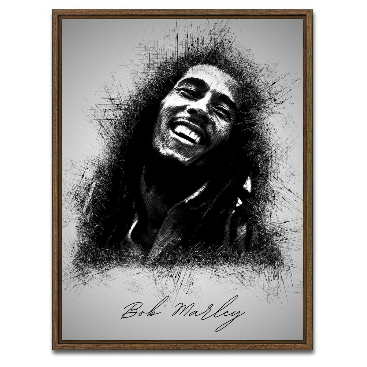 AUTO-MOCKUP WHITE | Bob Marley Sketch | 1 Piece | Walnut Framed Canvas | group=3x4