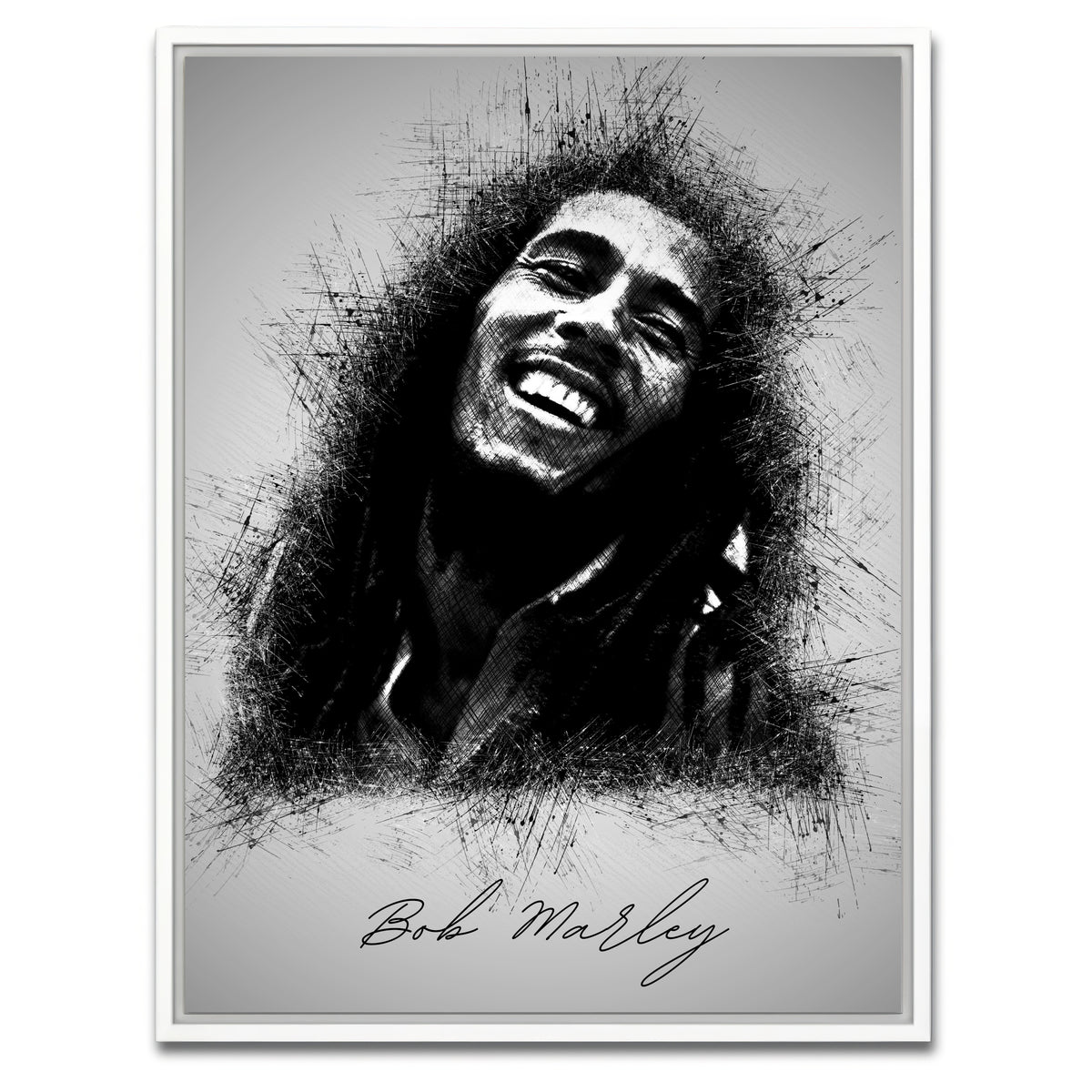 AUTO-MOCKUP WHITE | Bob Marley Sketch | 1 Piece | White Framed Canvas | group=3x4