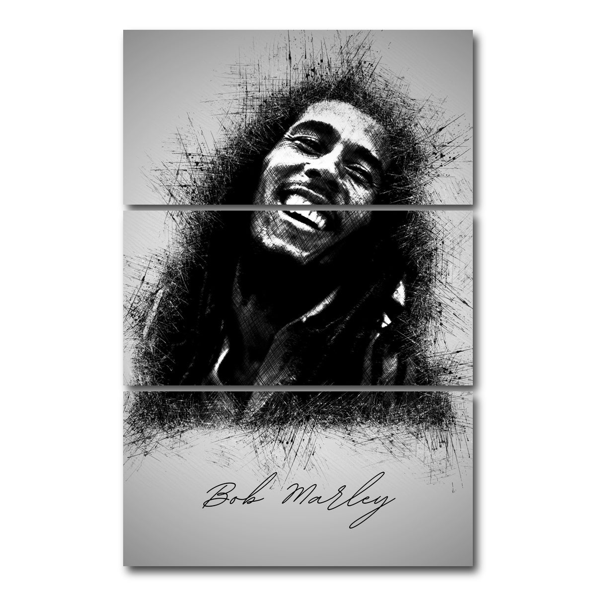 AUTO-MOCKUP WHITE | Bob Marley Sketch | 3 Piece | Gallery Wrap Canvas | group=12x24_stacked