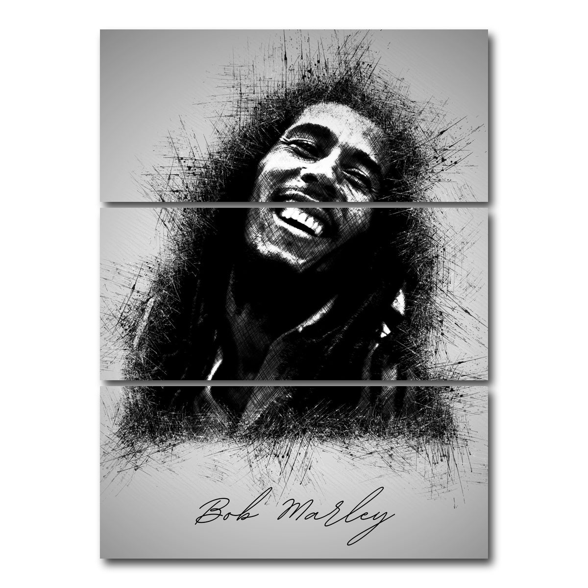 AUTO-MOCKUP WHITE | Bob Marley Sketch | 3 Piece | Gallery Wrap Canvas | group=8x18_stacked