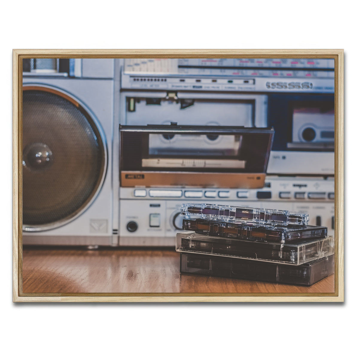 AUTO-MOCKUP WHITE | Boombox and Cassettes | 1 Piece | Natural Framed Canvas | group=4x3