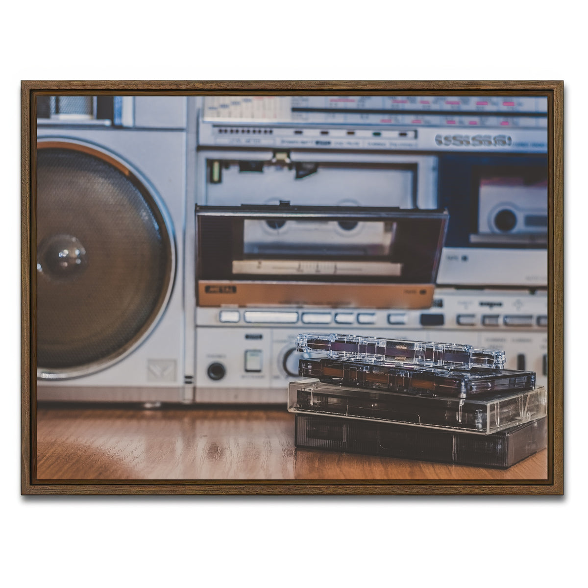 AUTO-MOCKUP WHITE | Boombox and Cassettes | 1 Piece | Walnut Framed Canvas | group=4x3