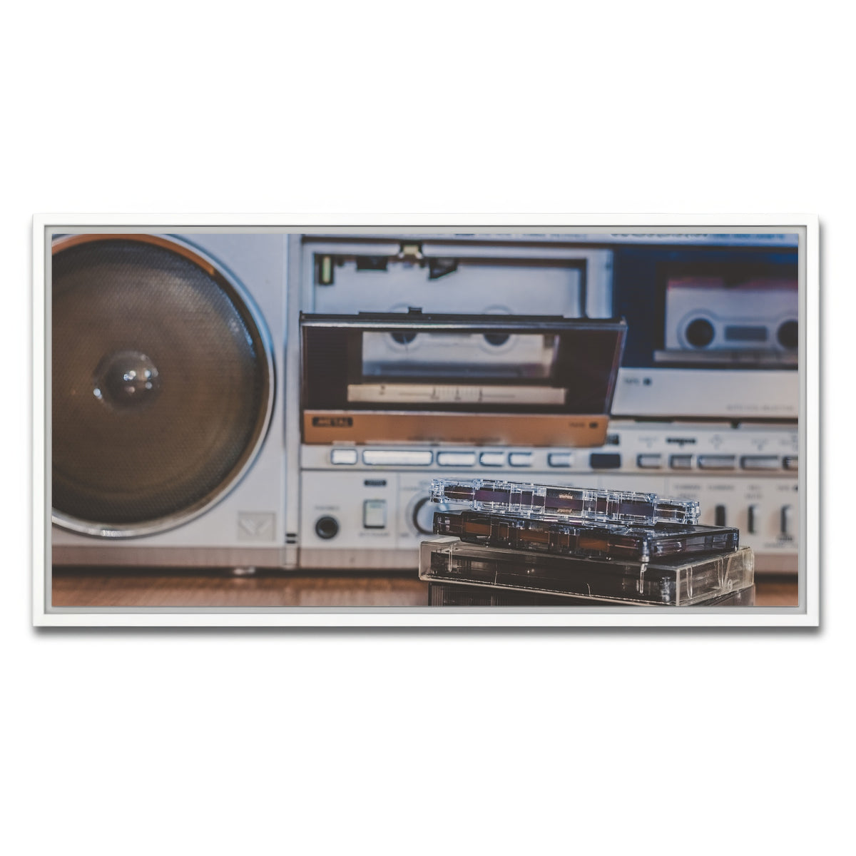 AUTO-MOCKUP WHITE | Boombox and Cassettes | 1 Piece | White Framed Canvas | group=2x1