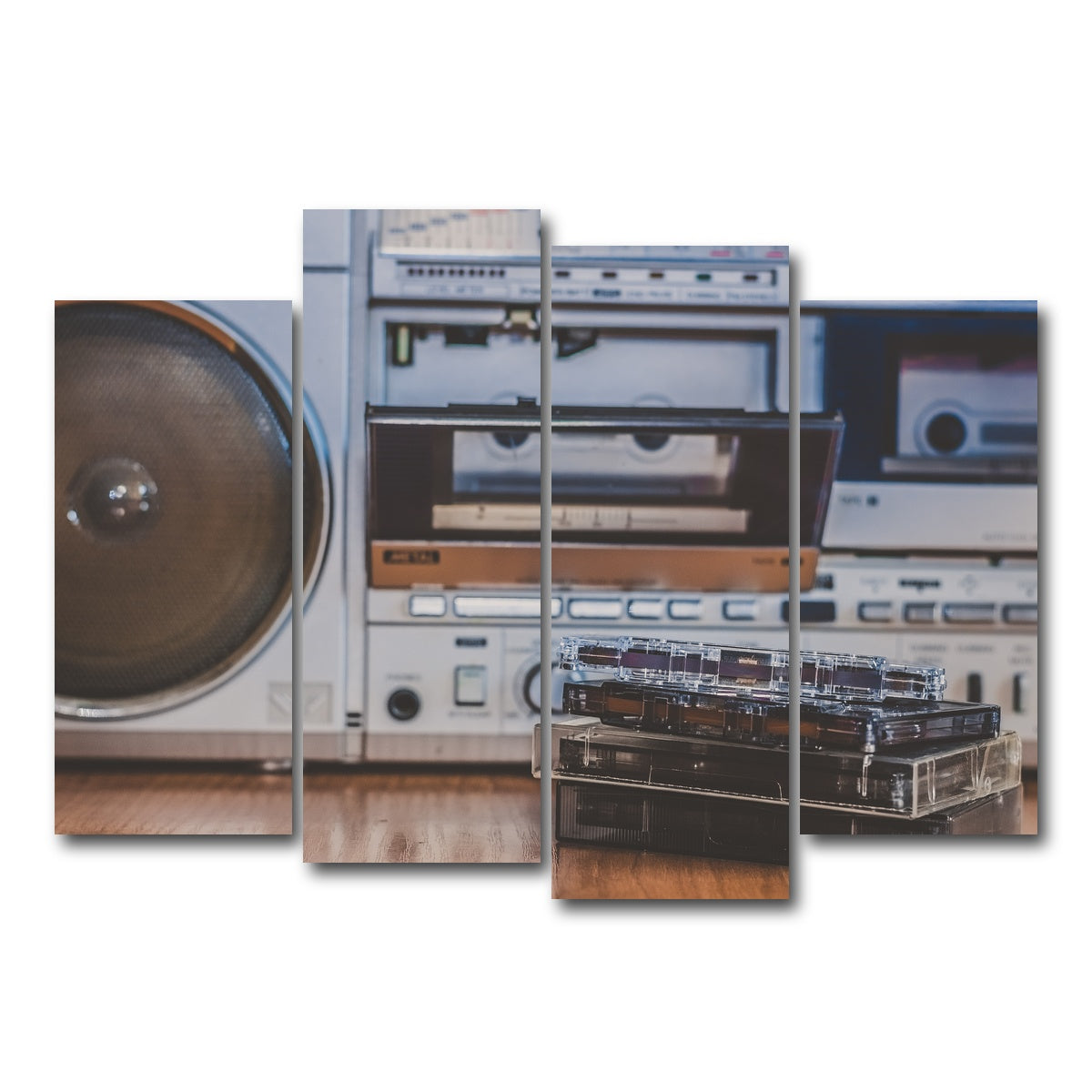 AUTO-MOCKUP WHITE | Boombox and Cassettes | 4 Piece | Gallery Wrap Canvas | group=4_normal