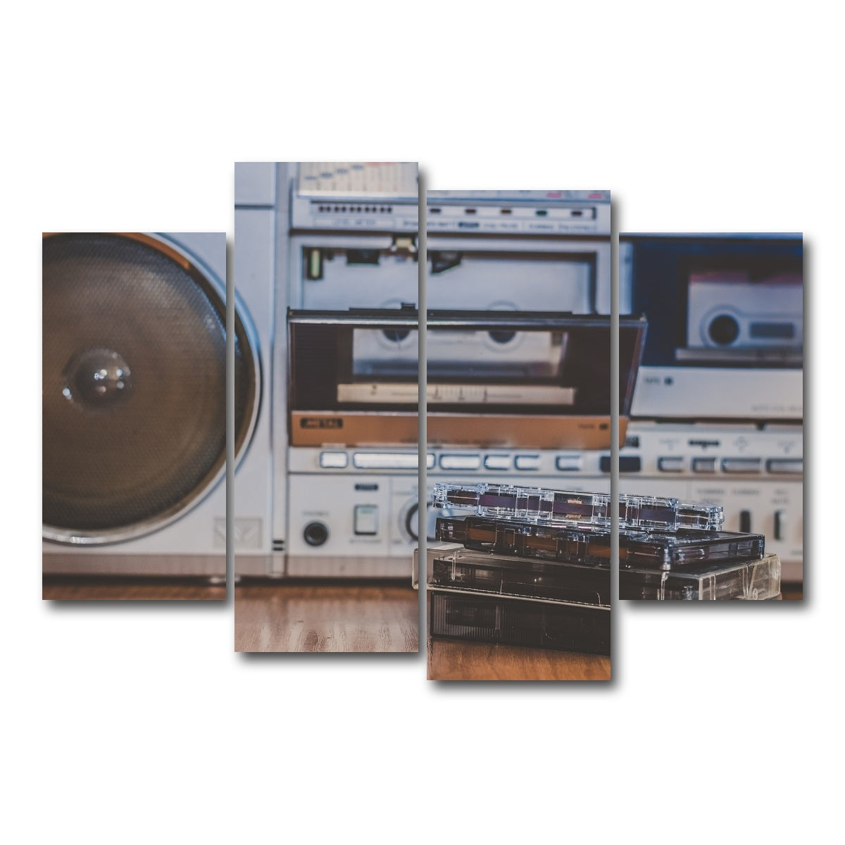 AUTO-MOCKUP WHITE | Boombox and Cassettes | 4 Piece | Gallery Wrap Canvas | group=4_short