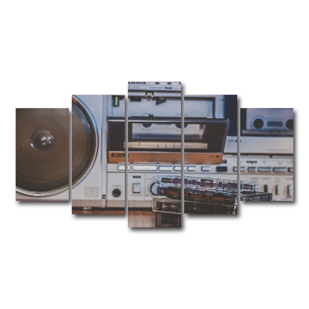 AUTO-MOCKUP WHITE | Boombox and Cassettes | 5 Piece | Gallery Wrap Canvas | group=5_normal