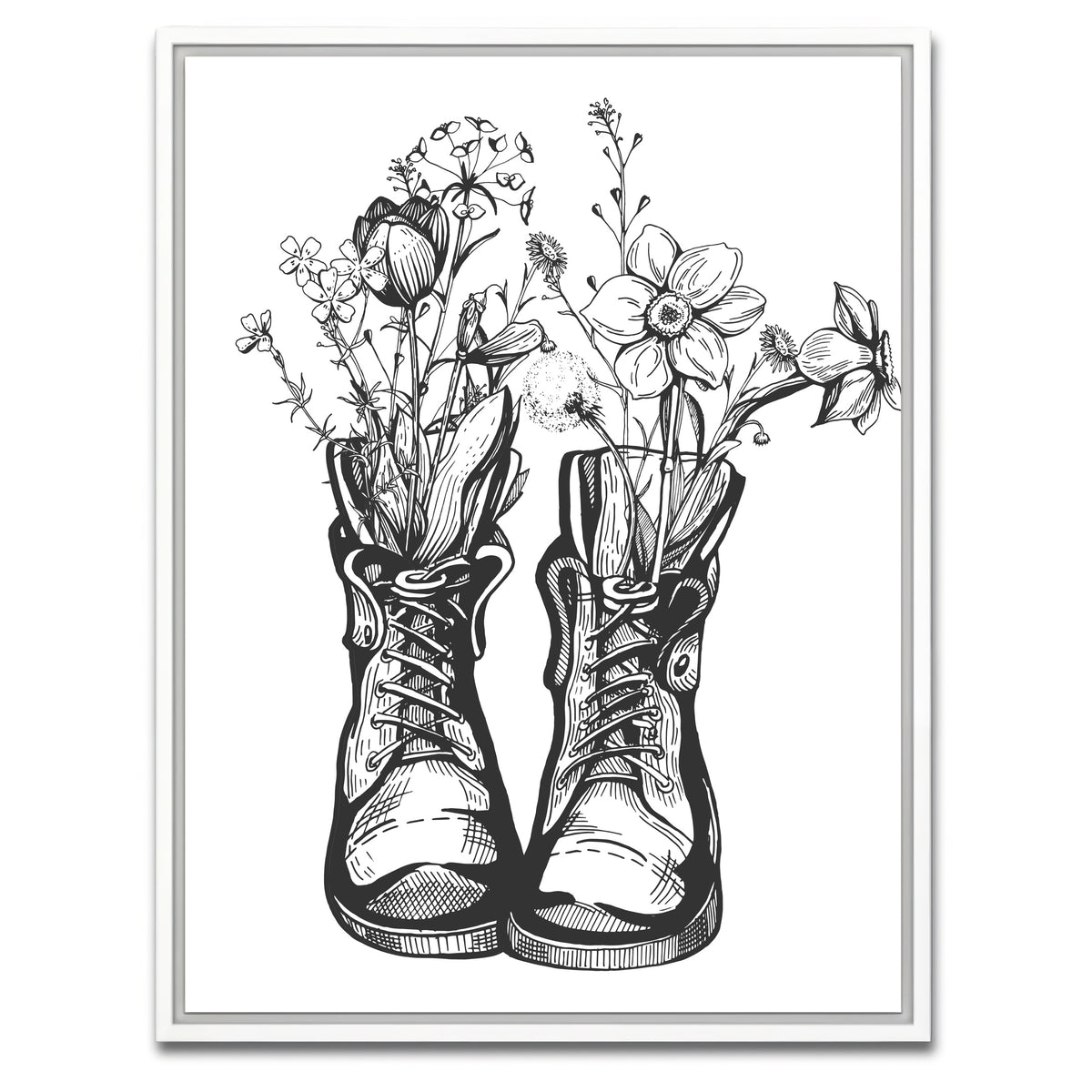 AUTO-MOCKUP WHITE | Boots & Wild Flowers | 1 Piece | White Framed Canvas | group=3x4