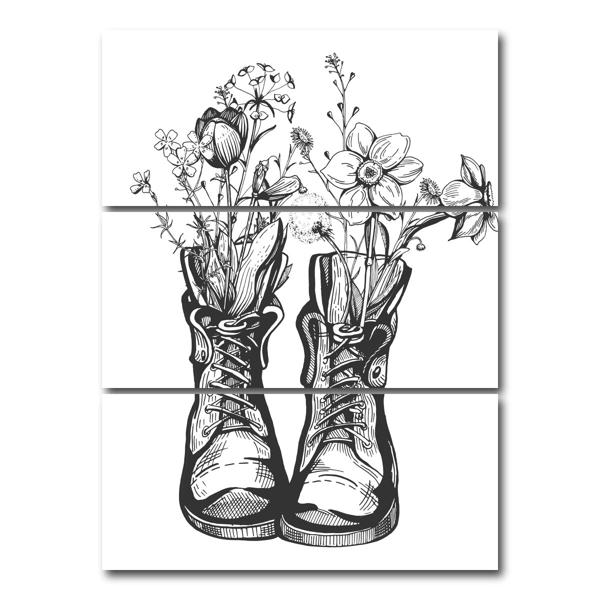 AUTO-MOCKUP WHITE | Boots & Wild Flowers | 3 Piece | Gallery Wrap Canvas | group=8x18_stacked