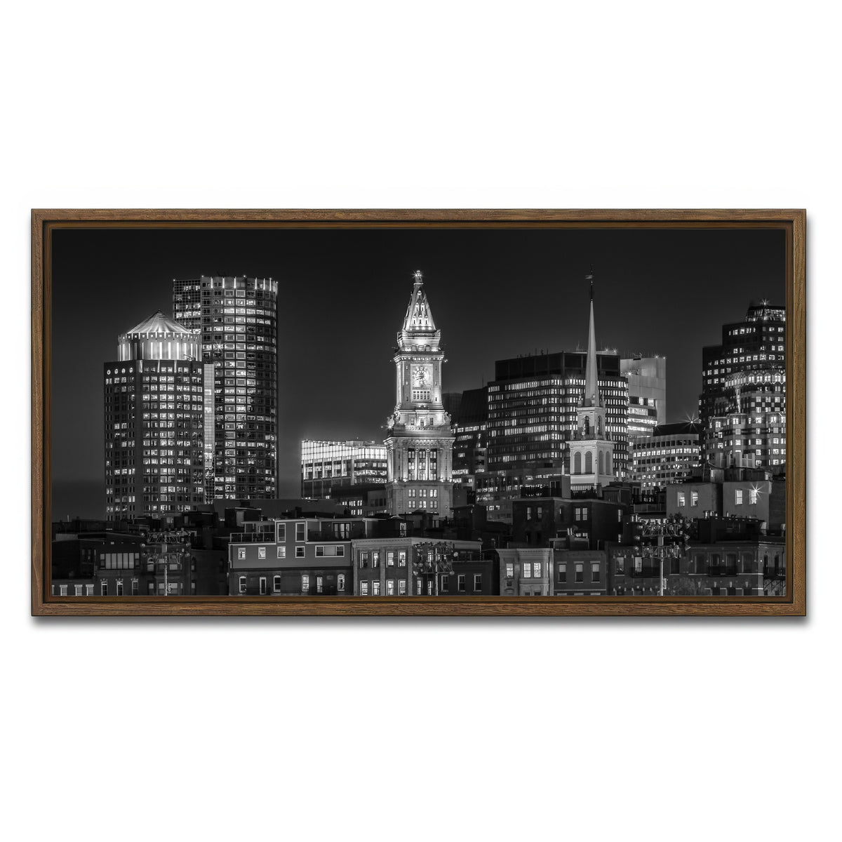 AUTO-MOCKUP WHITE | Boston At Night | 1 Piece | Walnut Framed Canvas | group=2x1