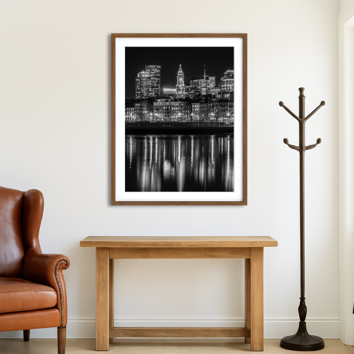 AUTO-MOCKUP ROOM | Boston Evening Skyline of North End Wall Art