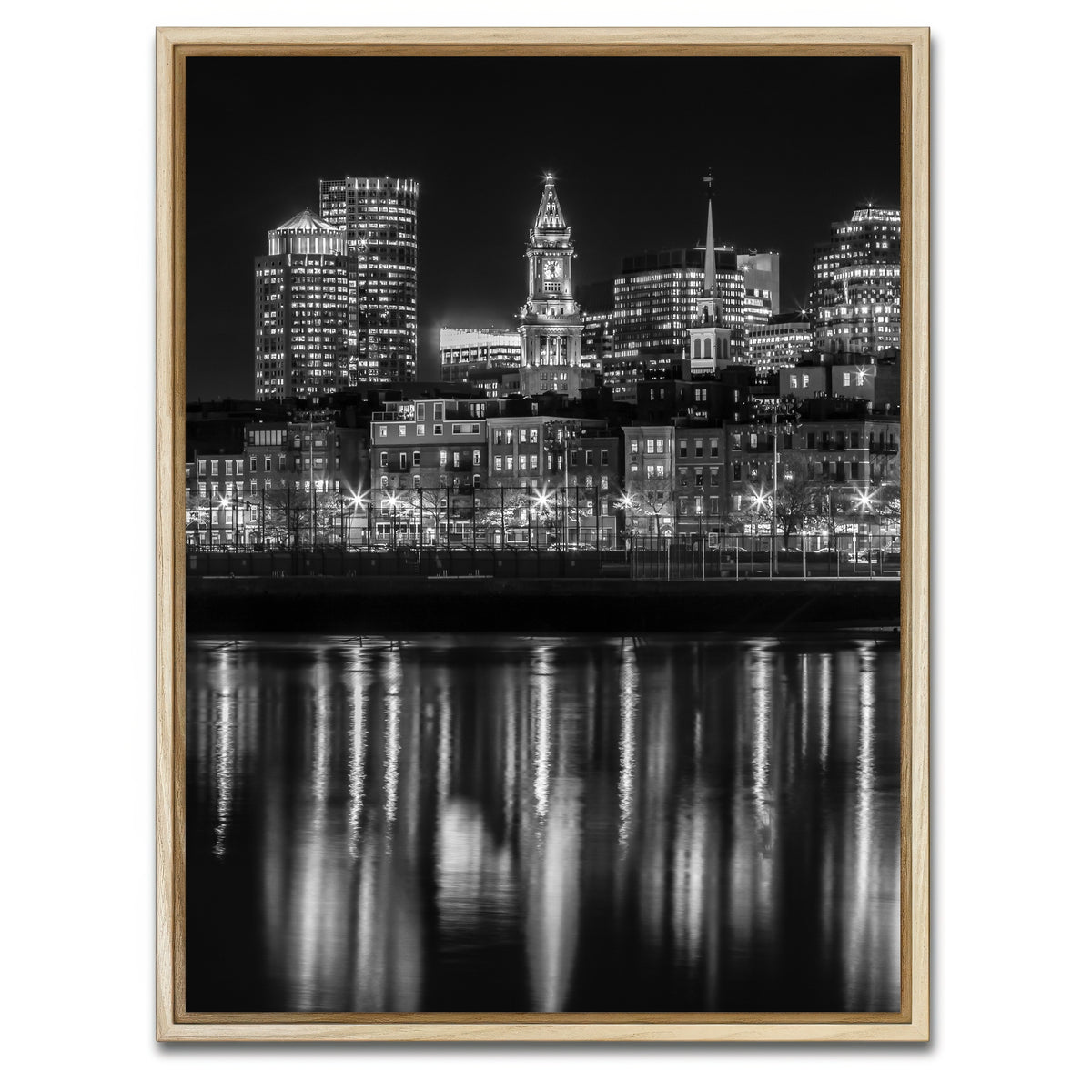 AUTO-MOCKUP WHITE | Boston Evening Skyline of North End | 1 Piece | Natural Framed Canvas | group=3x4