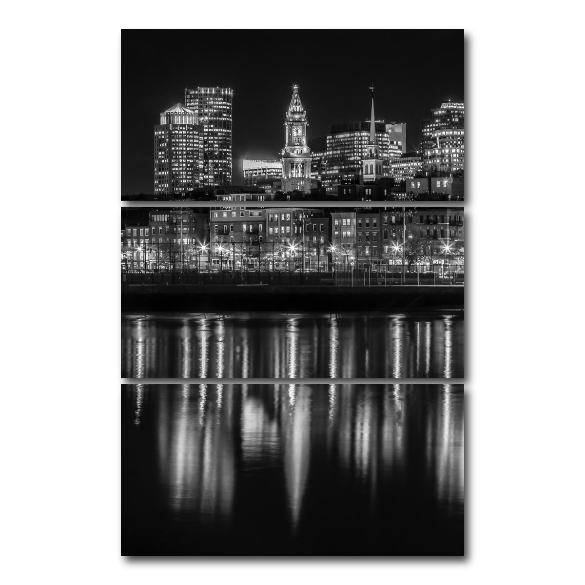 AUTO-MOCKUP WHITE | Boston Evening Skyline of North End | 3 Piece | Gallery Wrap Canvas | group=12x24_stacked