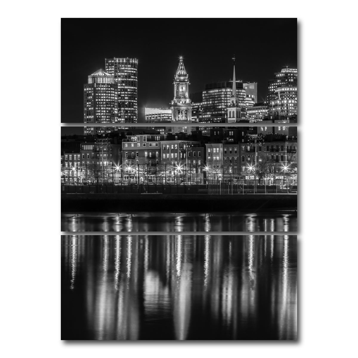 AUTO-MOCKUP WHITE | Boston Evening Skyline of North End | 3 Piece | Gallery Wrap Canvas | group=8x18_stacked