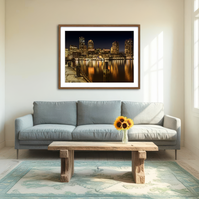 AUTO-MOCKUP ROOM | Boston Fan Pier Park & Skyline at Night Wall Art