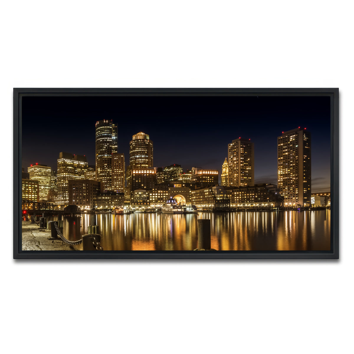 AUTO-MOCKUP WHITE | Boston Fan Pier Park & Skyline at Night | 1 Piece | Black Framed Canvas | group=2x1