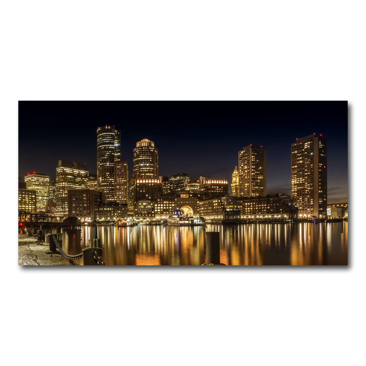 AUTO-MOCKUP WHITE | Boston Fan Pier Park & Skyline at Night | 1 Piece | Gallery Wrap Canvas | group=2x1