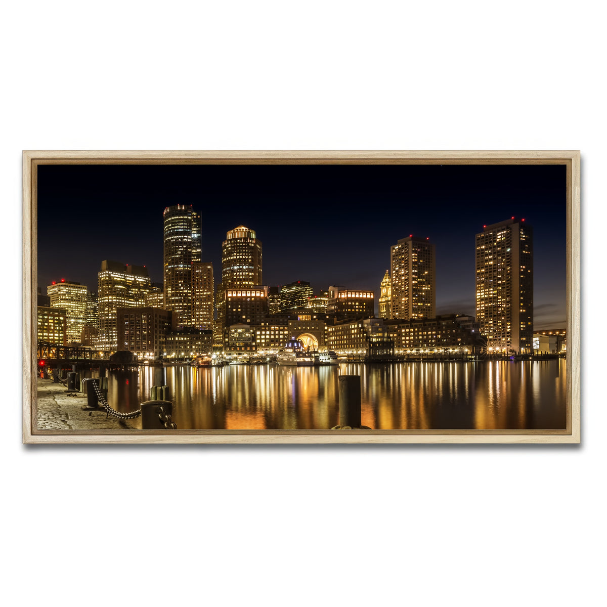 AUTO-MOCKUP WHITE | Boston Fan Pier Park & Skyline at Night | 1 Piece | Natural Framed Canvas | group=2x1