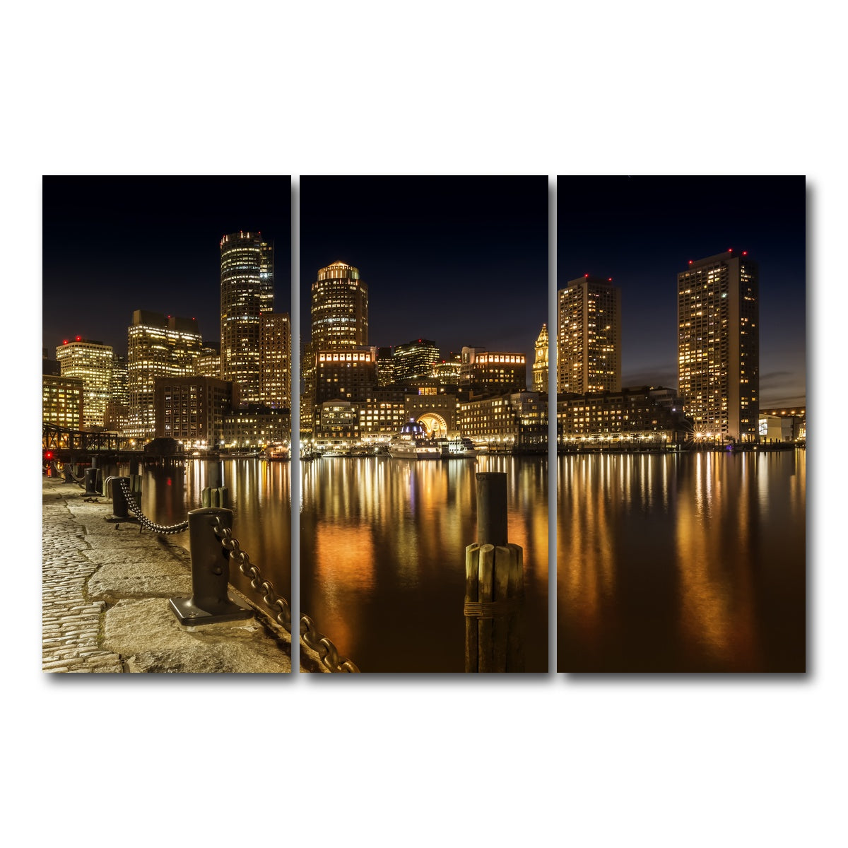 AUTO-MOCKUP WHITE | Boston Fan Pier Park & Skyline at Night | 3 Piece | Gallery Wrap Canvas | group=12x24