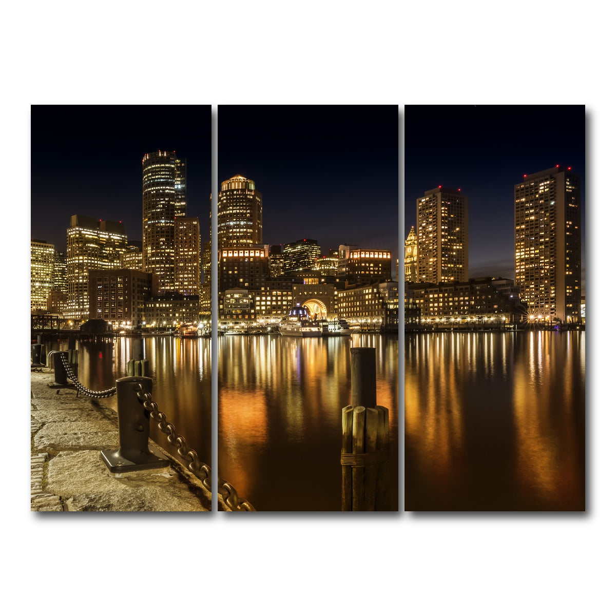 AUTO-MOCKUP WHITE | Boston Fan Pier Park & Skyline at Night | 3 Piece | Gallery Wrap Canvas | group=8x18