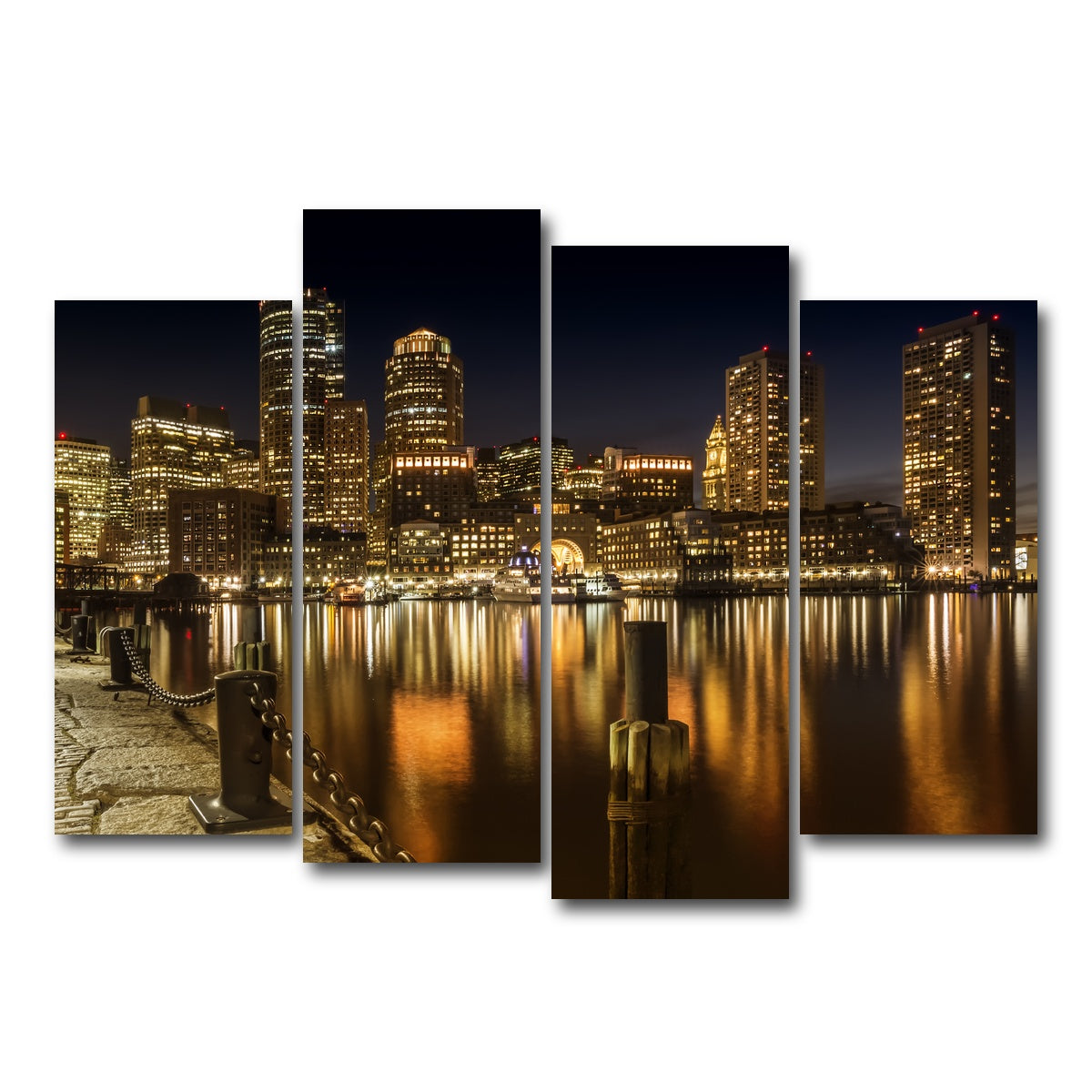 AUTO-MOCKUP WHITE | Boston Fan Pier Park & Skyline at Night | 4 Piece | Gallery Wrap Canvas | group=4_normal